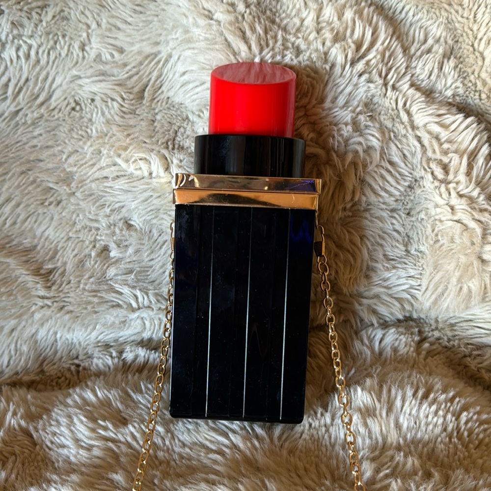 Red lipstick clutch with chain original owner